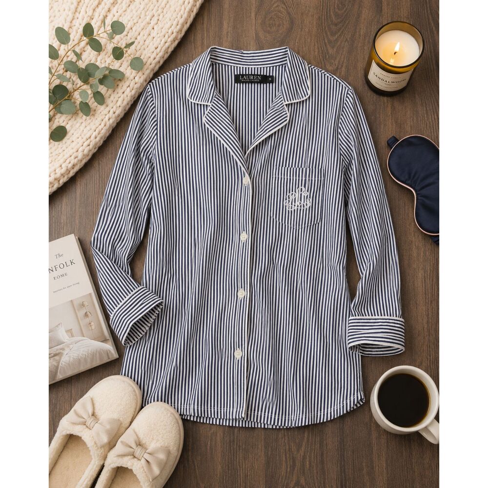 Lauren By Ralph Lauren Women's Striped PJ Shirt Size S Small Black & White (797M - Picture 1 of 5